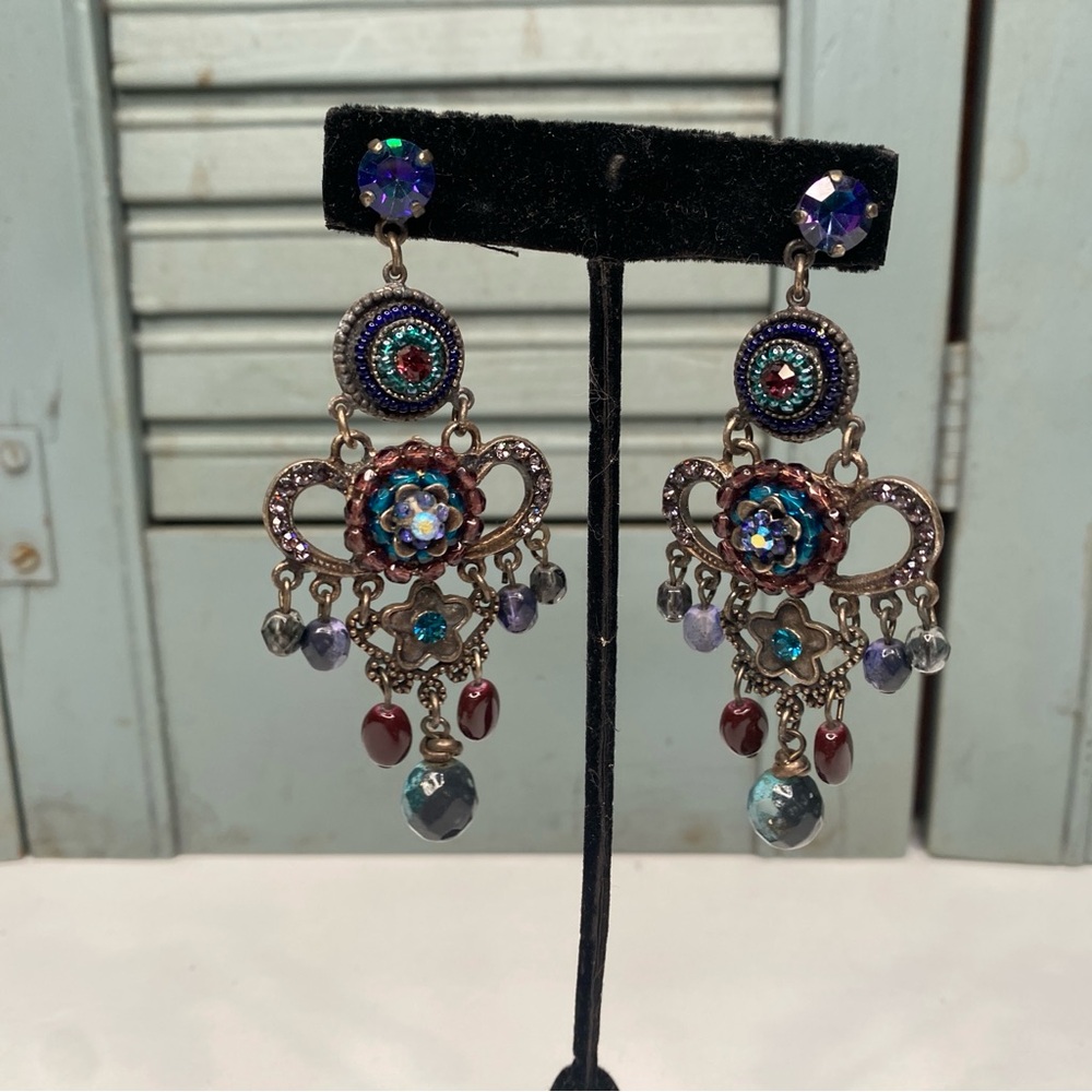 Sodini Chandelier Dangle Jewel Tone Earrings Blues Purples Silver